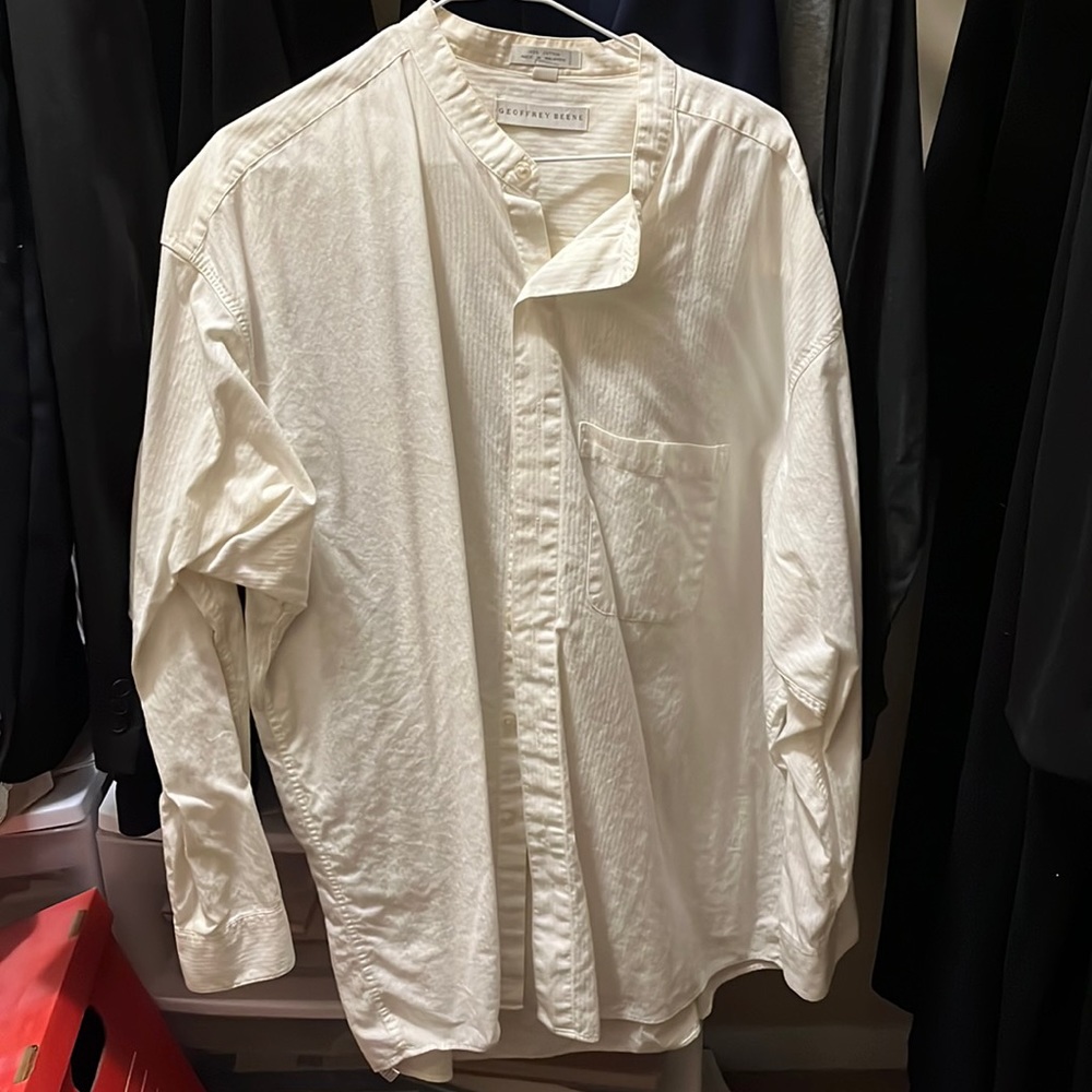 Geoffrey Beene cream stripe button down shirt XL